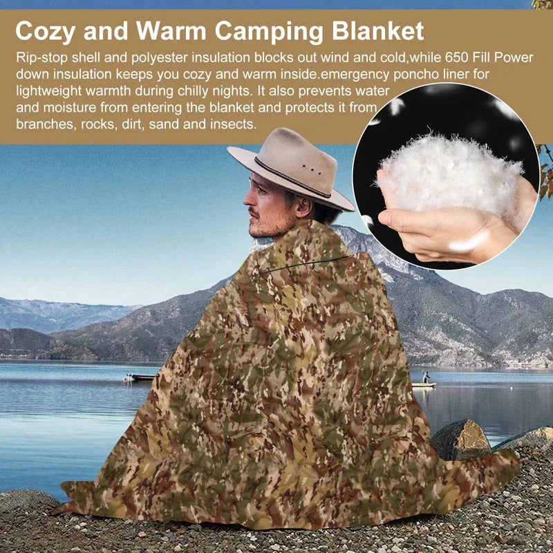 Tactical Water Repellent Poncho Liner Quilted Blanket For Camping Hunting