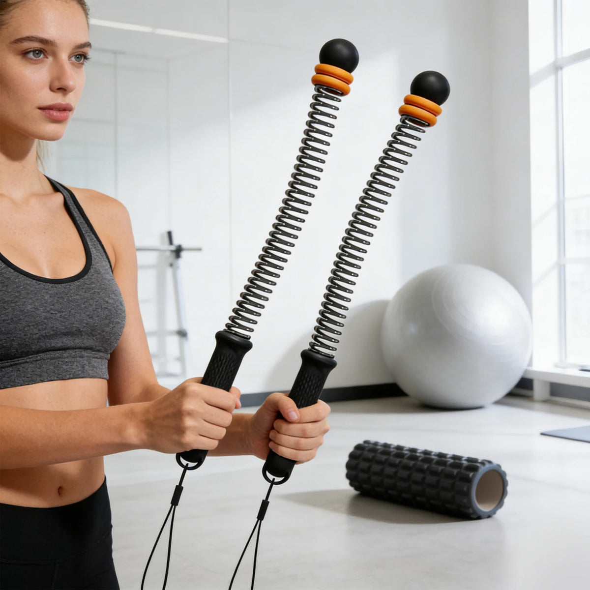 Battle Rope, Ropeless Jump Rope, Home Gym Fitness Battle Rope, Adjustable Weighted Strength Trainer, Silent Matte Black Orange, For Unisex Full Body Arm Endurance Workout, Small Space Indoor Exercise, Durable Anti-collision H