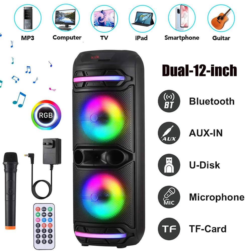 CURUK Dual Bluetooth Speaker Boombox Loud Party Subwoofer