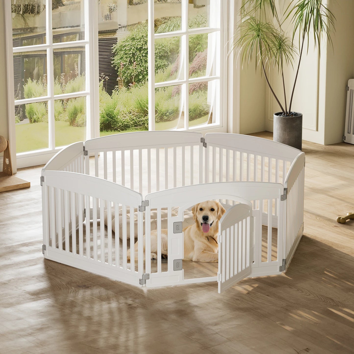 JHK Plastic Dog Playpen 6 Panel 24 Inch Expandable Durable Fence For Medium Dogs Indoor Outdoor Portable