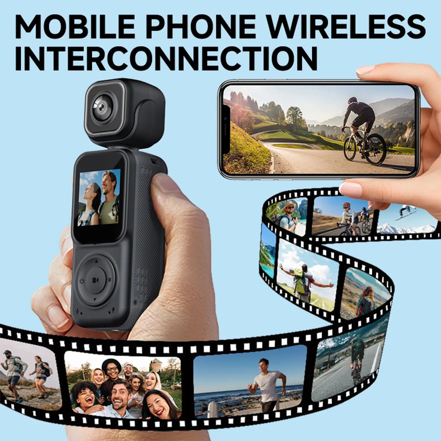 ALIILEE Pocket Action Camera With Gyro Stabilization 1080P WiFi Dual Front Rear