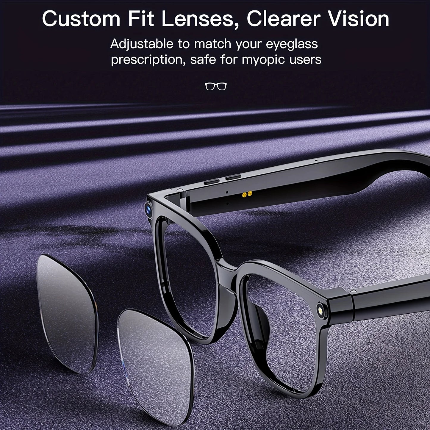Camera video glasses, smart translation, object recognition via camera, Q&A interaction, Hi-Fi music, and high-definition calls.