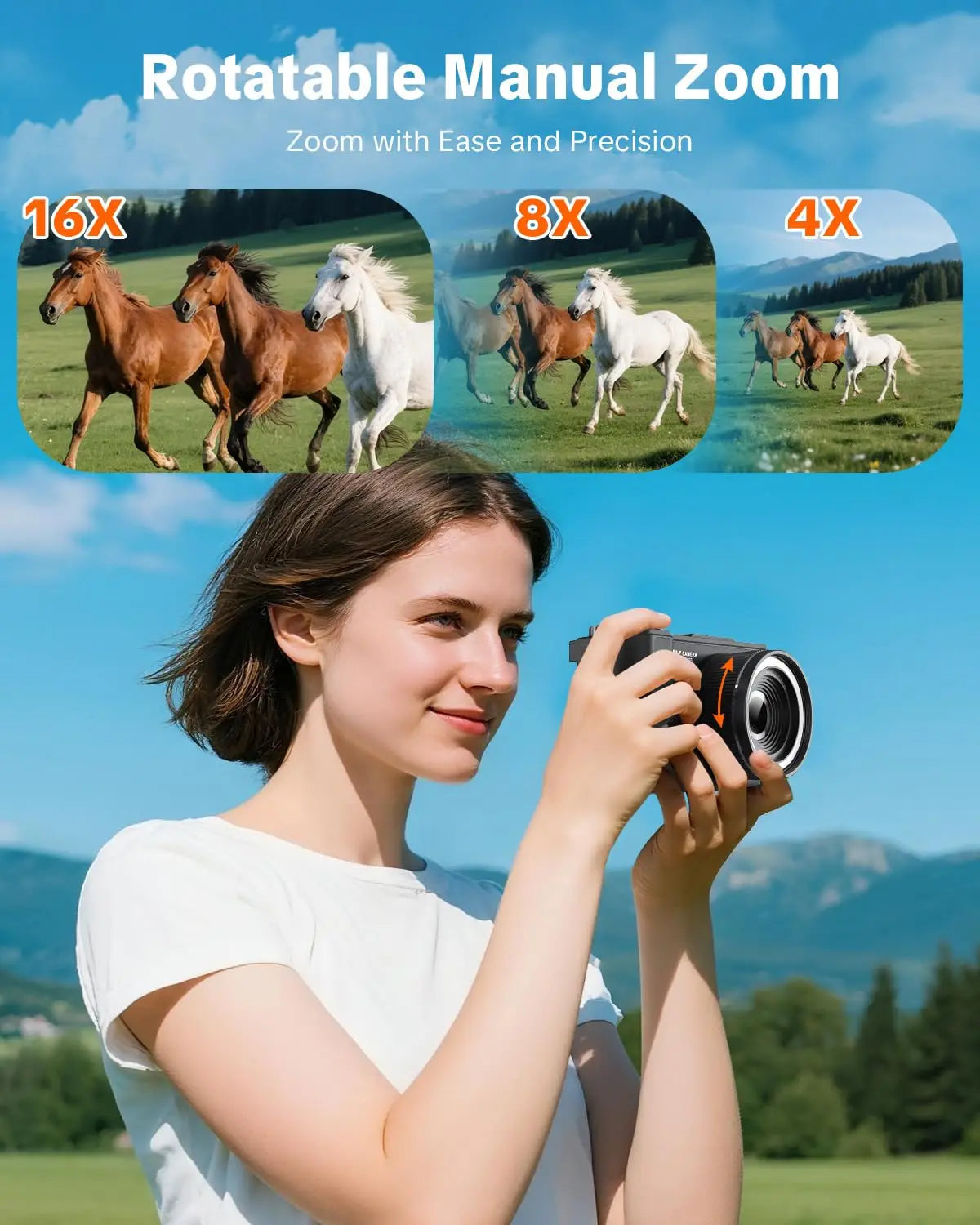 WO 4K Digital Camera With Ring Light And Flip Screen