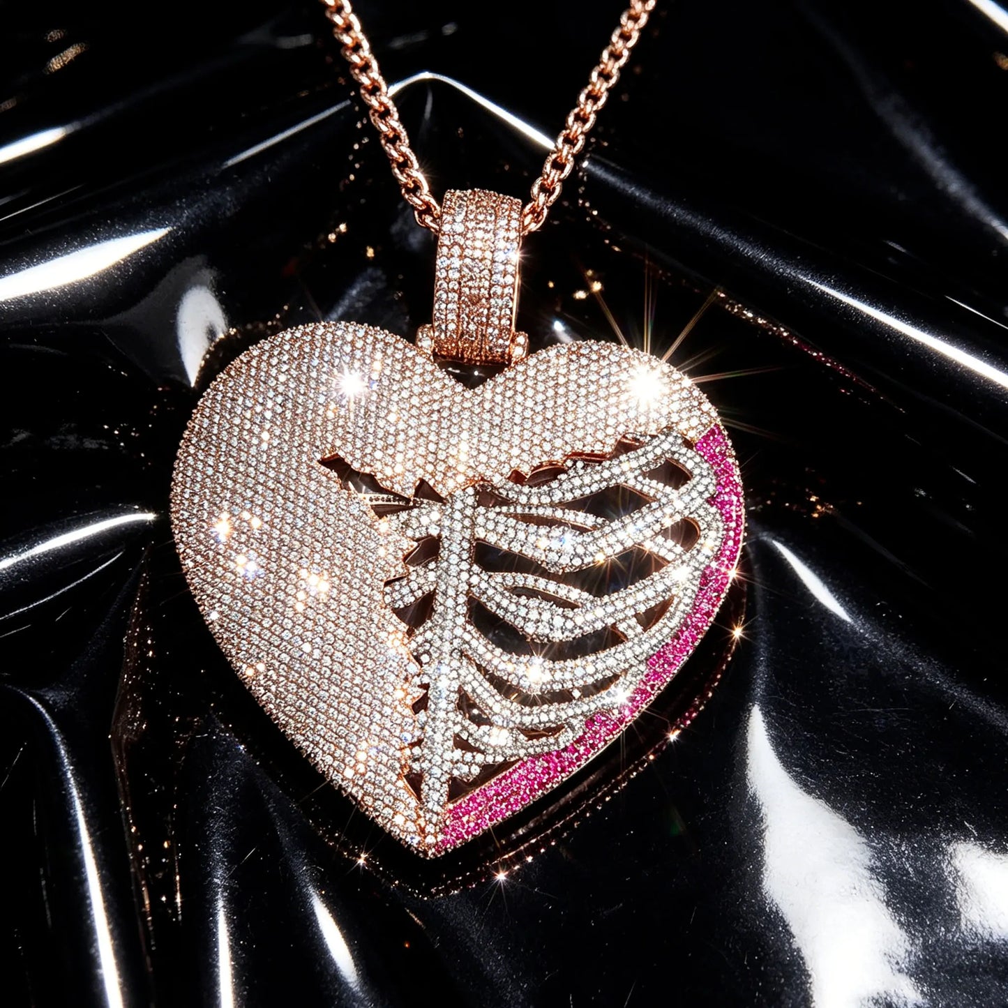 Lyee Cyee Iced Out Zircon Broken Heart Skeleton Pendant