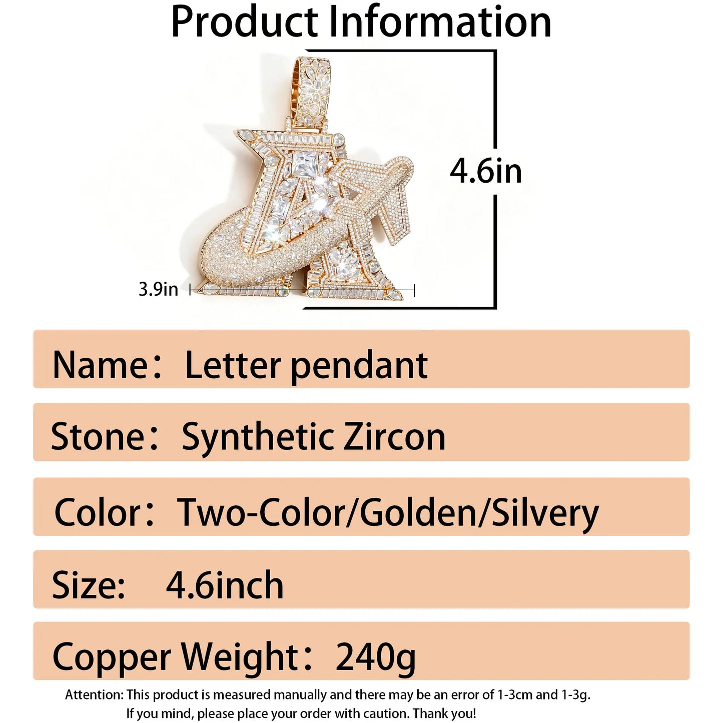 Lyee Cyee Letter A Airplane Hip Hop Pendant Necklace Charm
