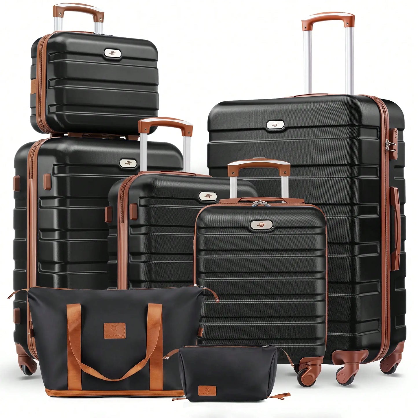 ABS Hardside Spinner Luggage Set 7 Piece With Travel Bags And Cosmetic Case