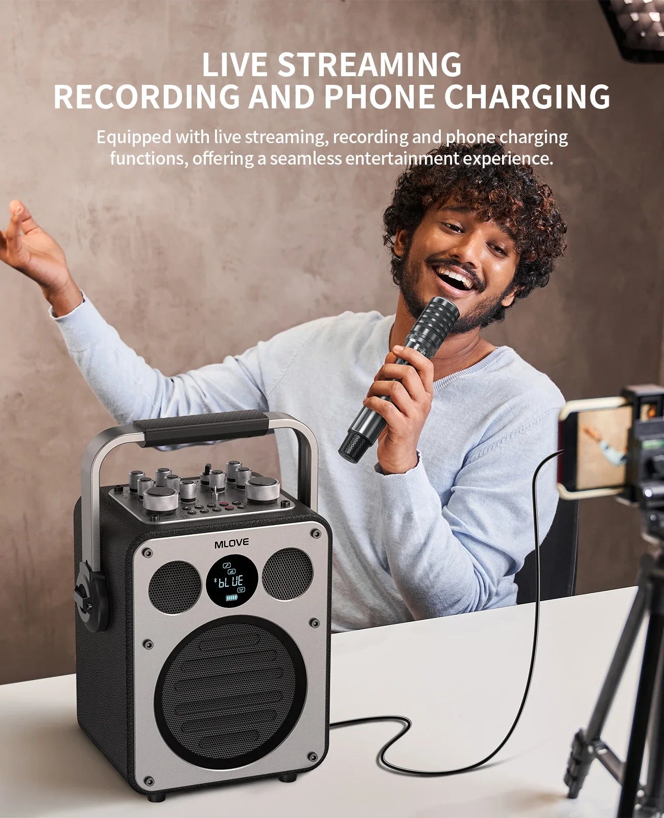 MLOVE D5 Karaoke Machine With Bluetooth And Two Wireless Microphones