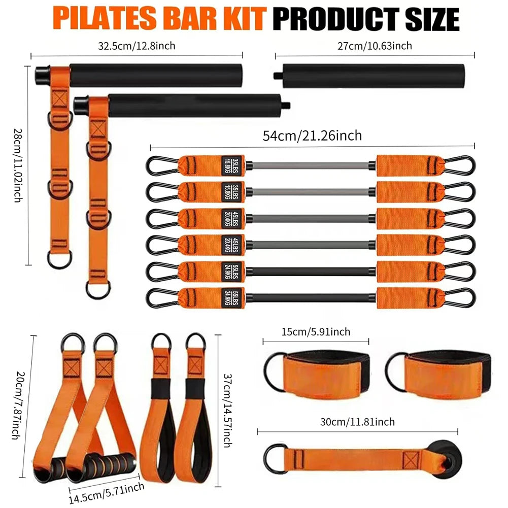 Portable Pilates Bar With Resistance Bands Full Body Workout