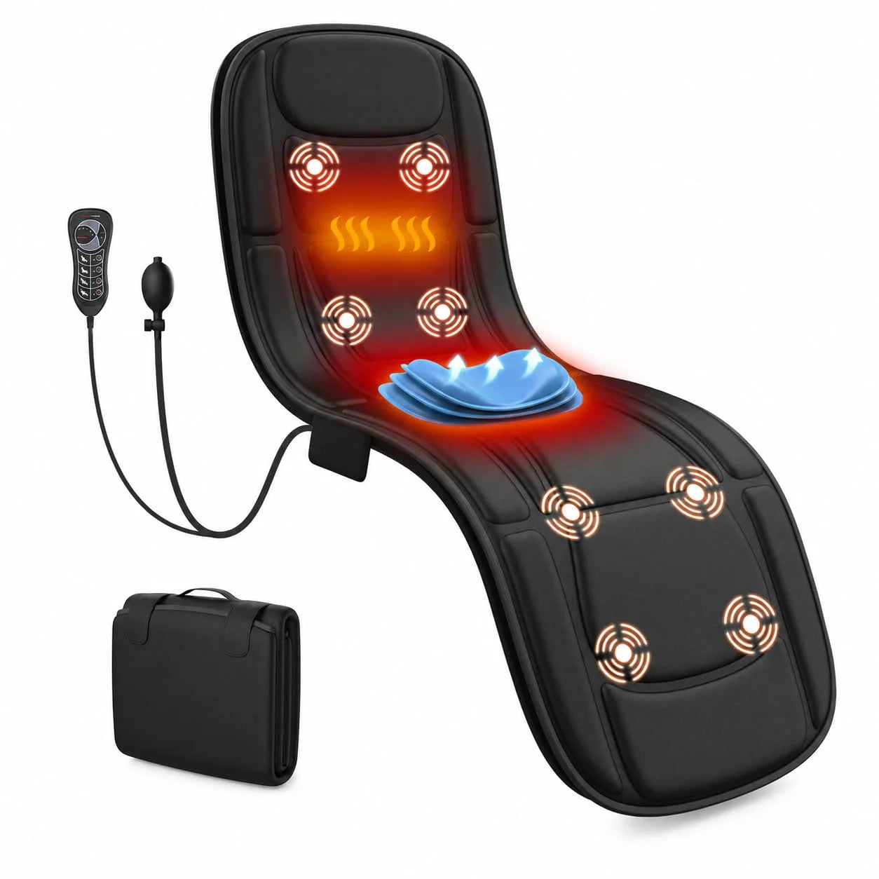 Full Body Massage Mat with Heat for Back Pain Relief – 10 Vibration Motors Back Massager Pad with 4 Heating Zones, 3 Adjustable Intensity Levels, Foldable Vibration Massage Mattress for Bed Sofa Home Office, Ideal Gift for