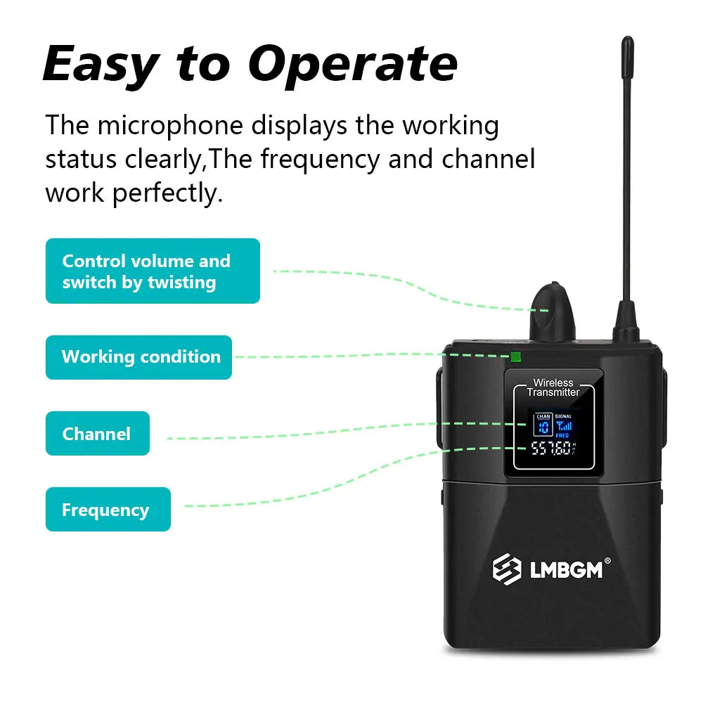 LMBGM Dual Channel UHF Wireless Lavalier Microphone System