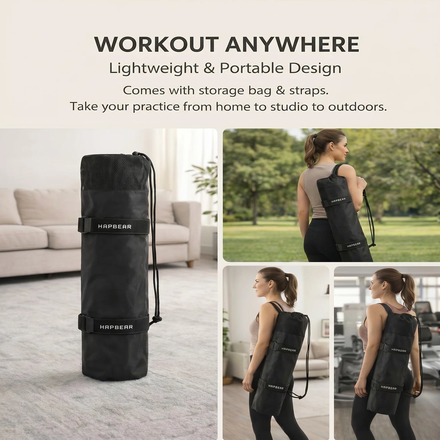 HAPBEAR TPE Double Sided Non Slip Yoga Exercise Mat
