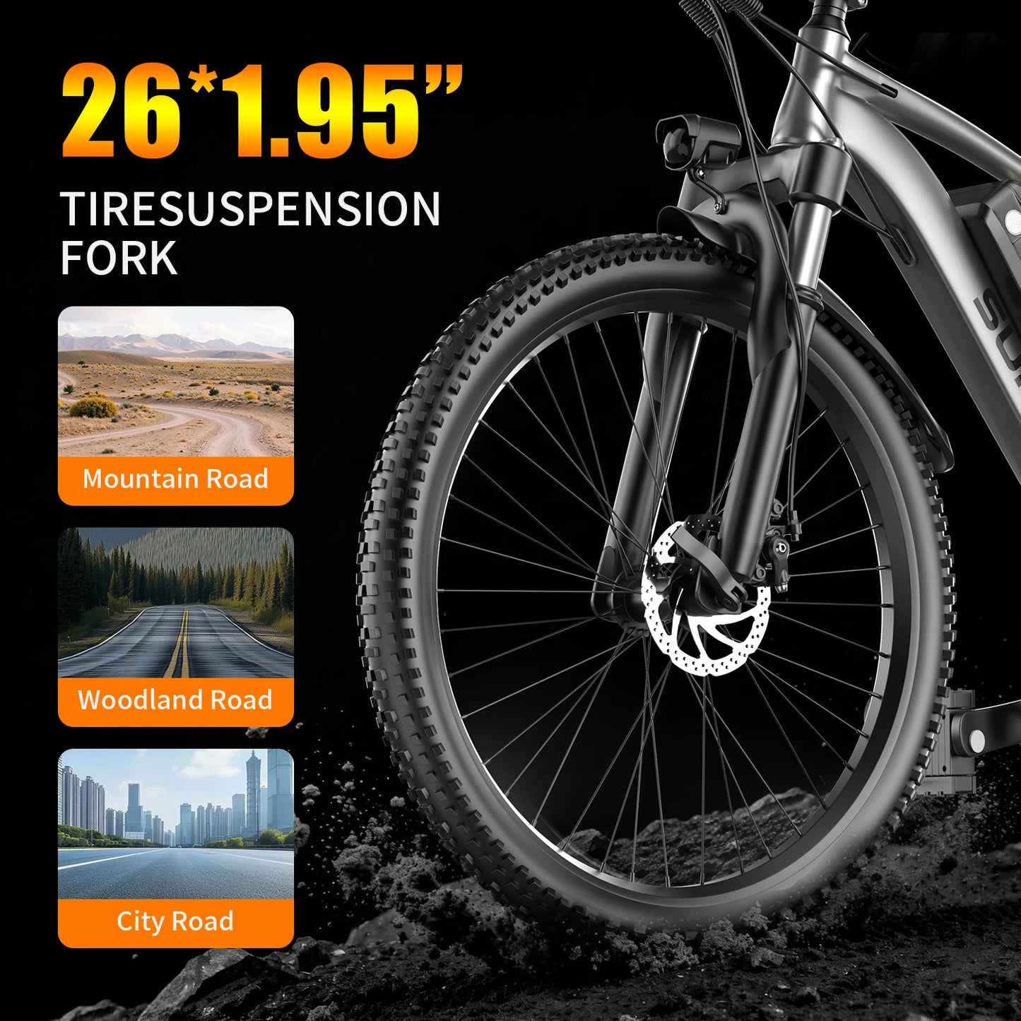 UPlee G73 Electric Bike For Adults 26 Inch Fat Tire Mountain E Bike 740W Peak Power Long Range Battery
