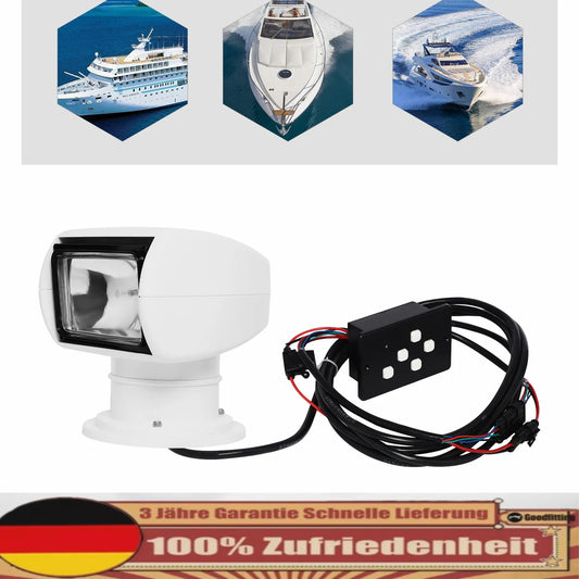 Remote Controlled Marine Spotlight 100W 12V 360 Degree Rotating Boat Searchlight Waterproof 2500LM