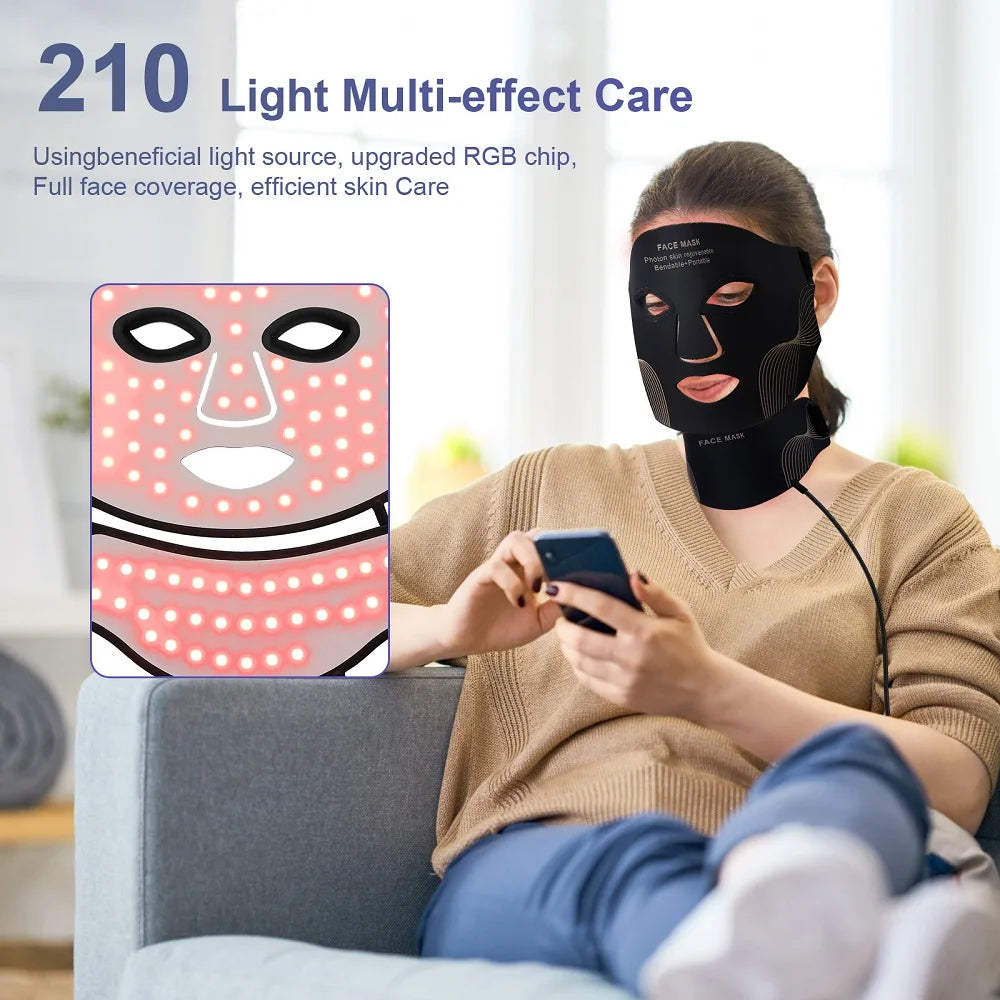 Iebilif Face Neck Silicone LED Mask Light Therapy Skin Rejuvenation