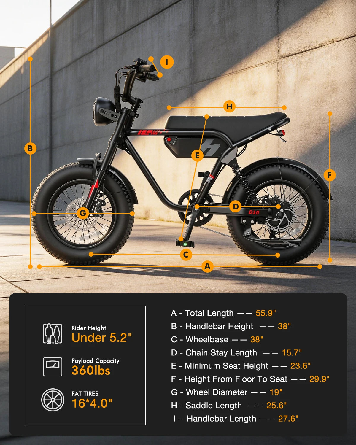 Hopepeak D10 Electric Mountain Bike 1200W Peak Motor 48V 10.4Ah