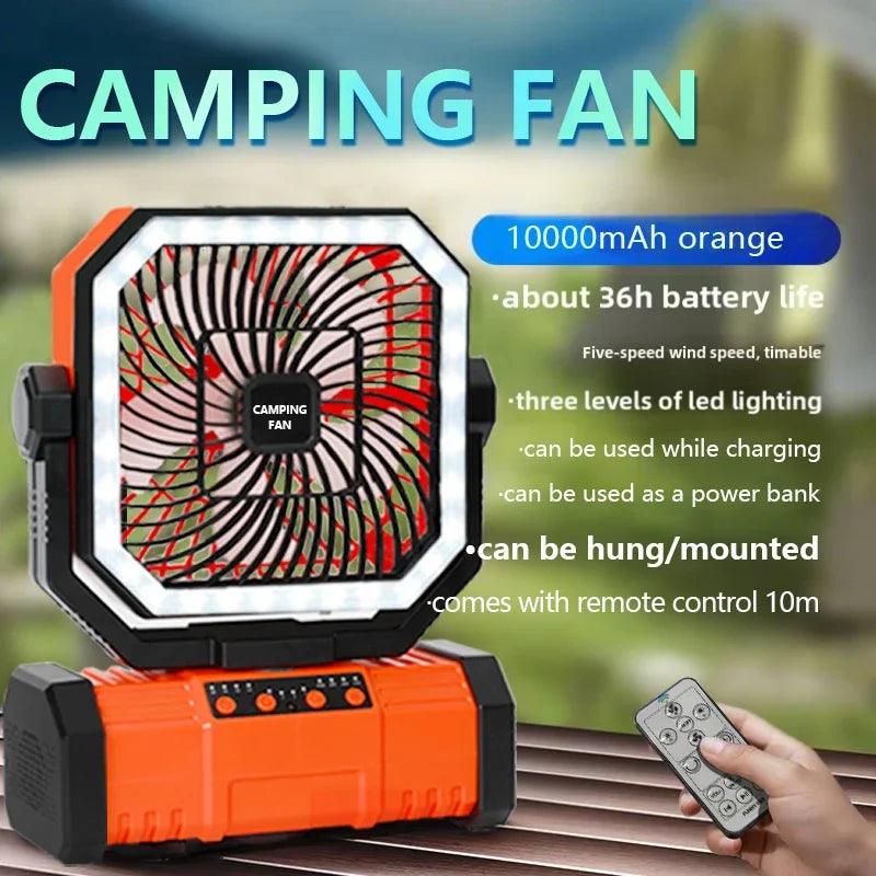 Outdoor Camping Fan With Bluetooth Speaker Portable Hook