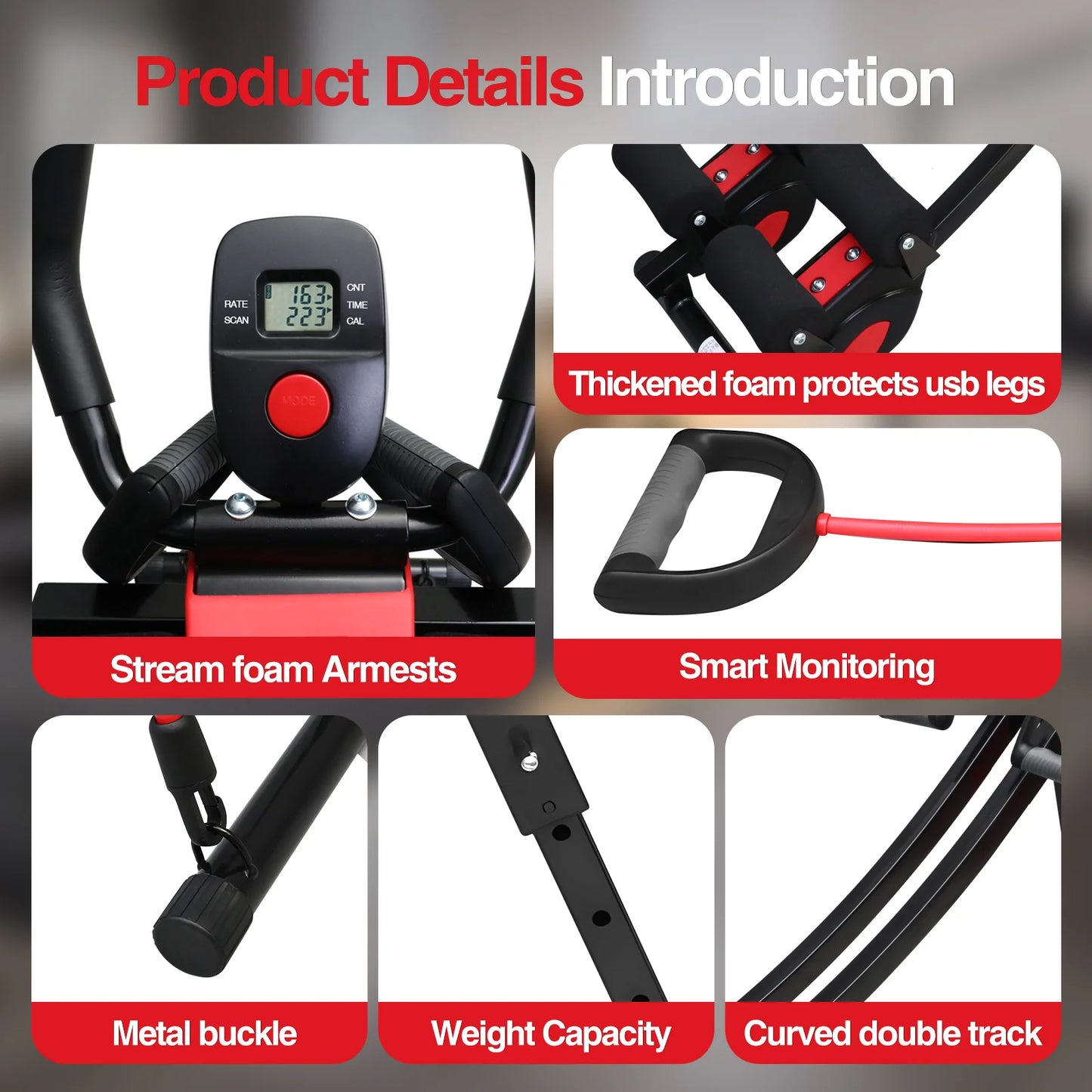 Dual Track Adjustable Foldable ABS Machine LCD Display Resistance Bands
