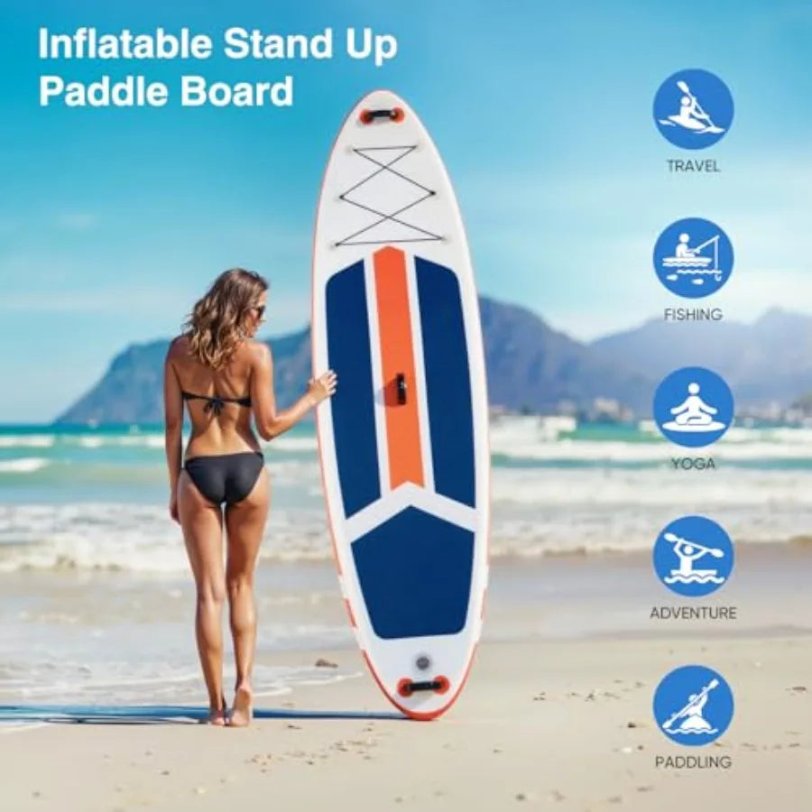 Inflatable Stand Up Paddle Board For Outdoor Water Sports With Drop-Stitch PVC, Wide Stable For Beginners Blue Gray