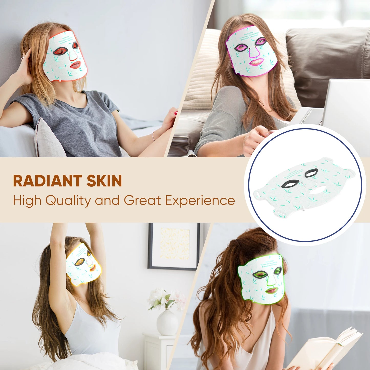 LED Face Mask Red Near Infrared Light Therapy Rechargeable 3000mAh