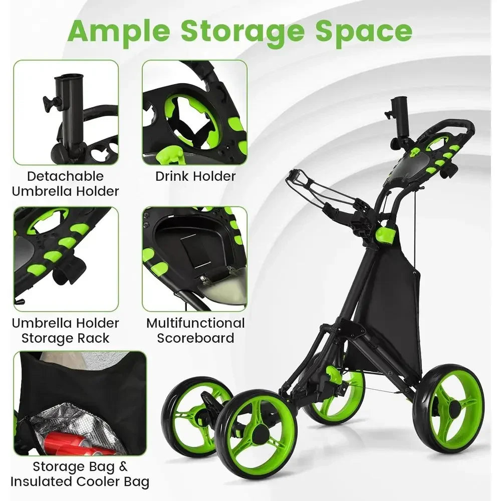 Lightweight Four Wheel Golf Trolley With Integrated Foot Brake