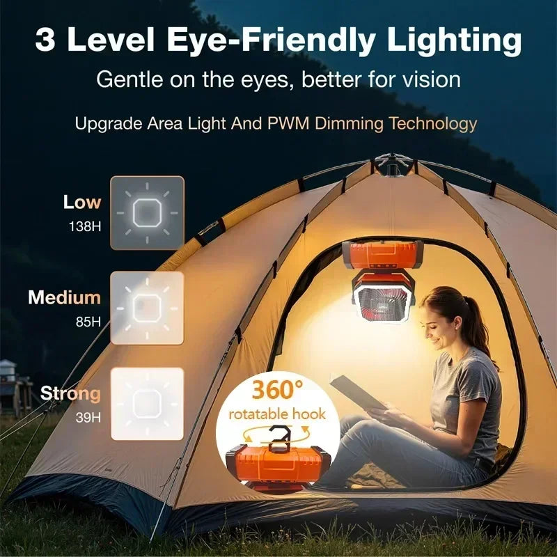 Outdoor Camping Fan With Bluetooth Speaker Portable Hook