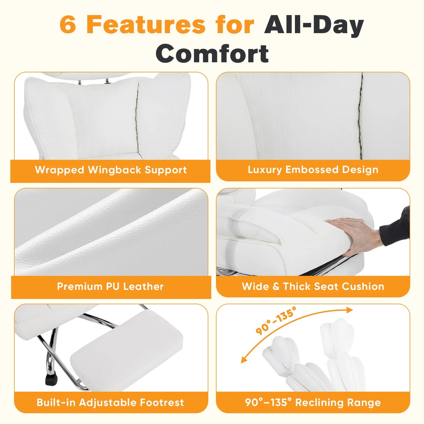MCQ PU Leather Armrest Ergonomic Office Chair With Footrest 360 Degree Swivel