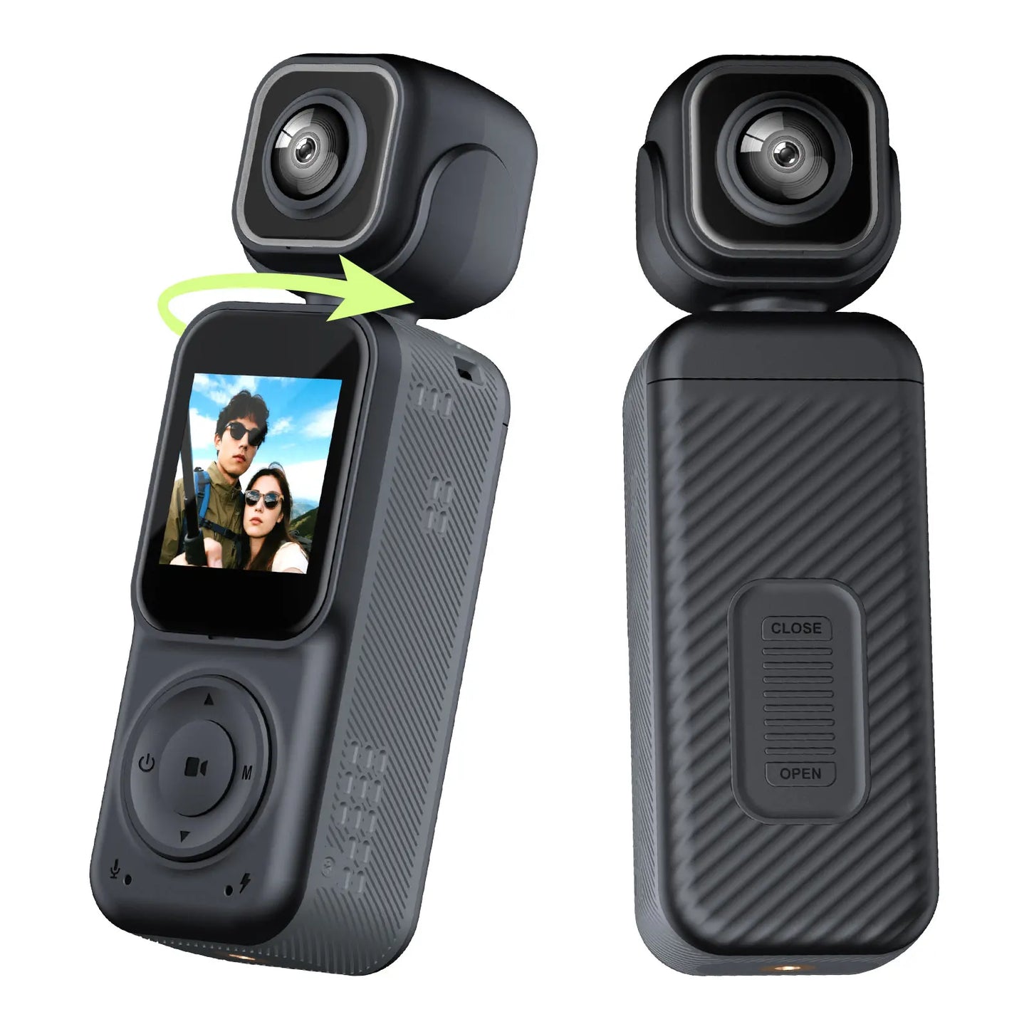 ALIILEE Pocket Action Camera With Gyro Stabilization 1080P WiFi Dual Front Rear