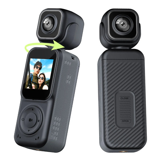 ALIILEE Pocket Action Camera With Gyro Stabilization 1080P WiFi Dual Front Rear
