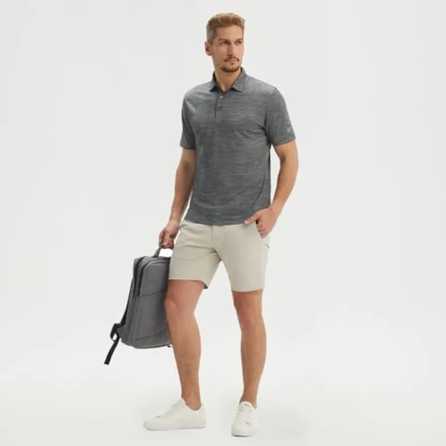 Maelreg Mens Golf Polo Shirt Moisture Wicking Performance Lightweight Jacquard 3 Button
