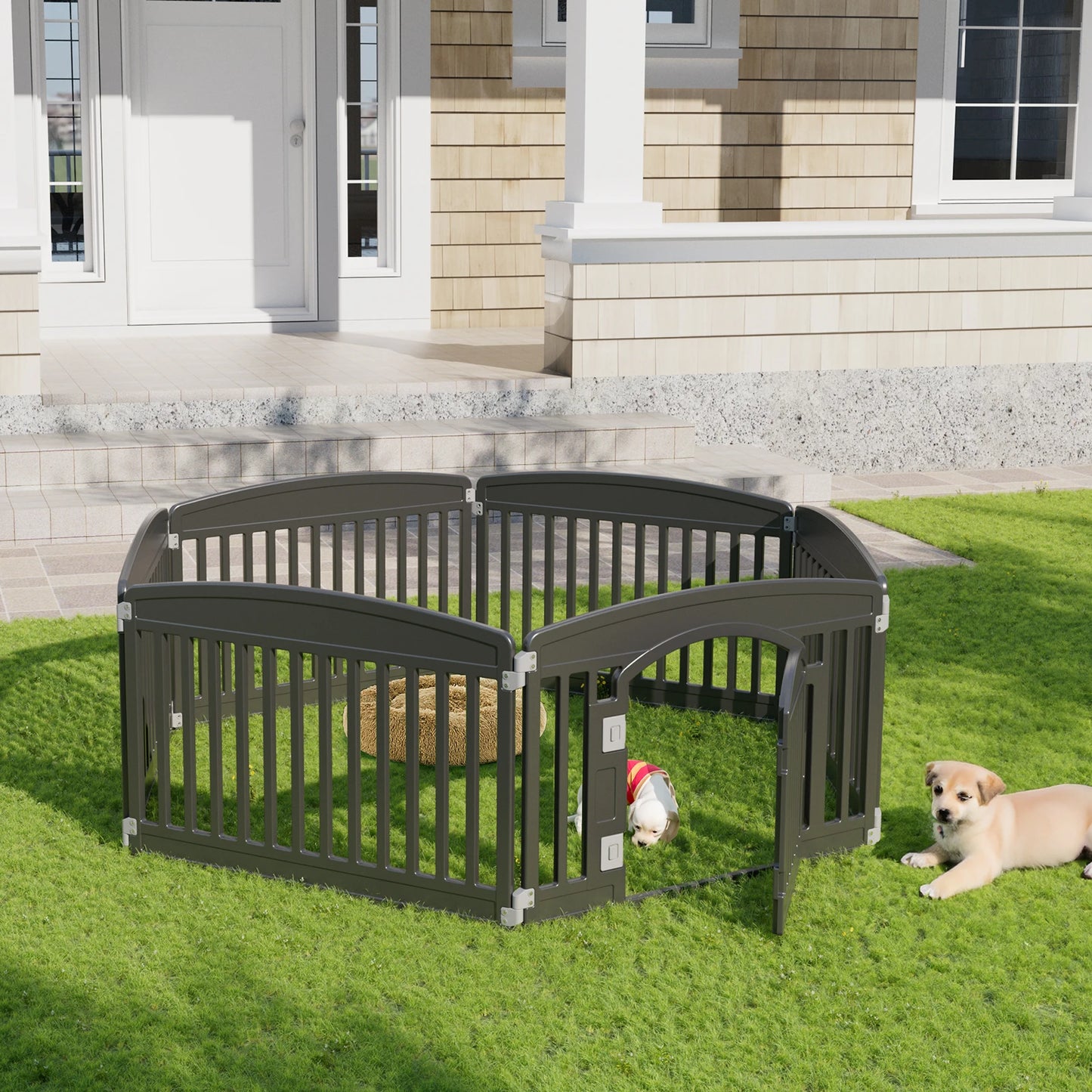 JHK Plastic Dog Playpen 6 Panel 24 Inch Expandable Durable Fence For Medium Dogs Indoor Outdoor Portable