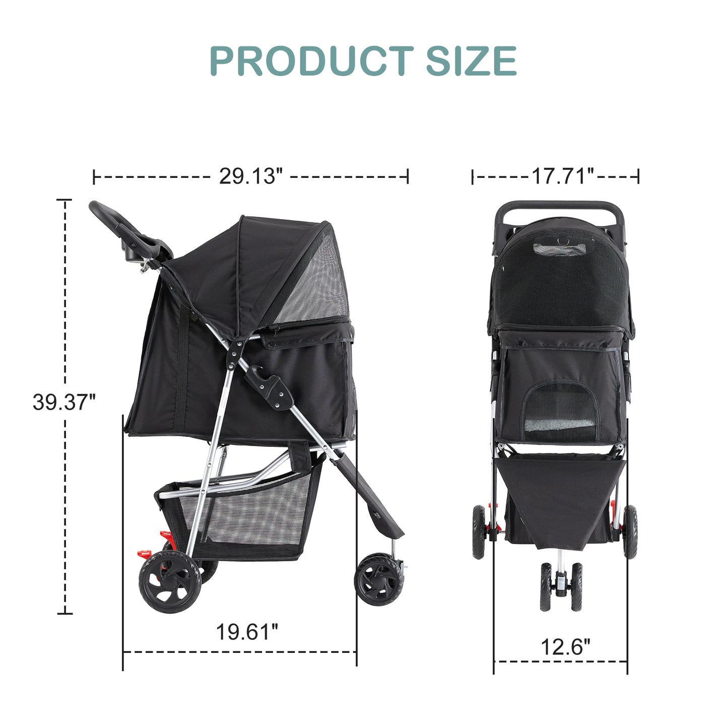 Foldable 3 Wheel Pet Stroller For Small Dogs And Cats