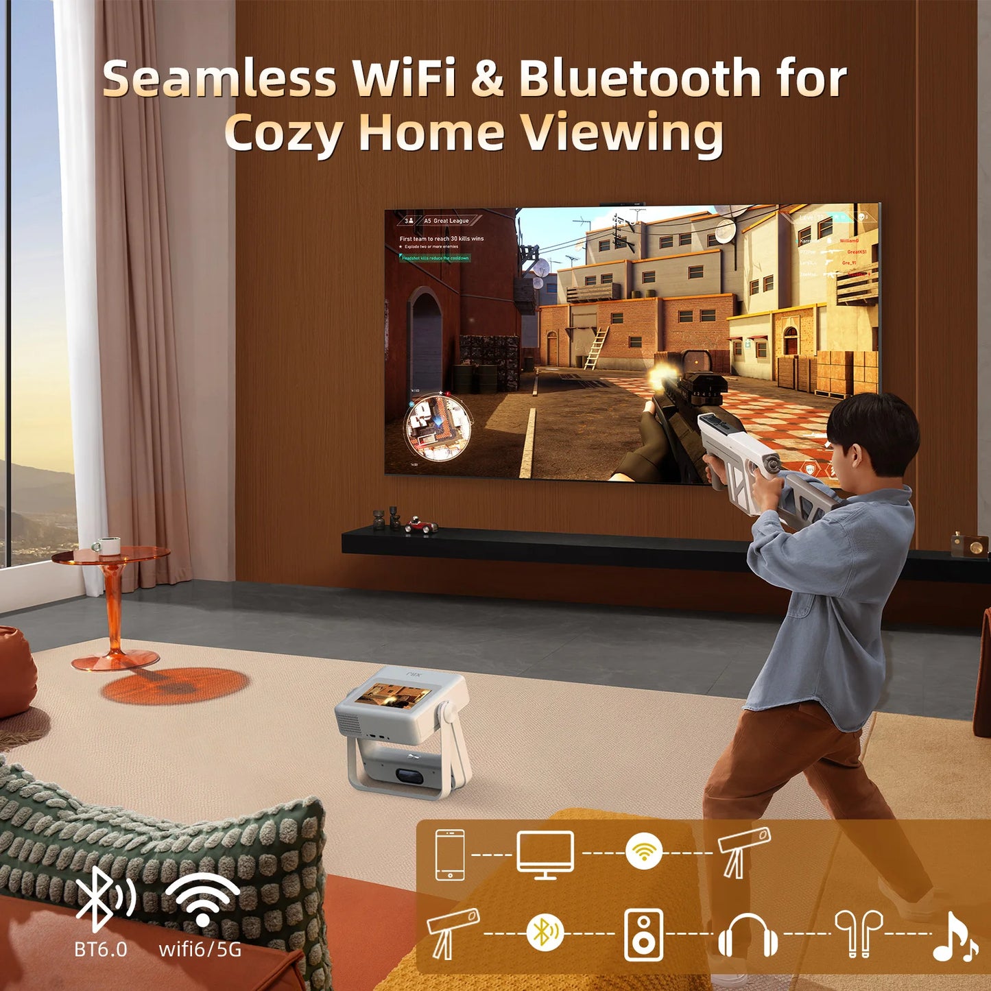 XBJ A5Pro Smart Dual Touchscreen Projector 1080P WiFi Auto Keystone Home Theater