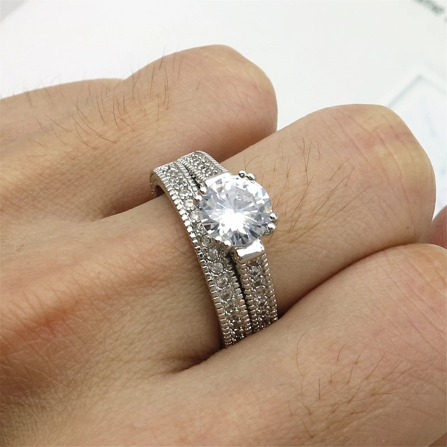 Lyee Cyee Elegant Wedding Couple Sterling Silver Zircon Rings