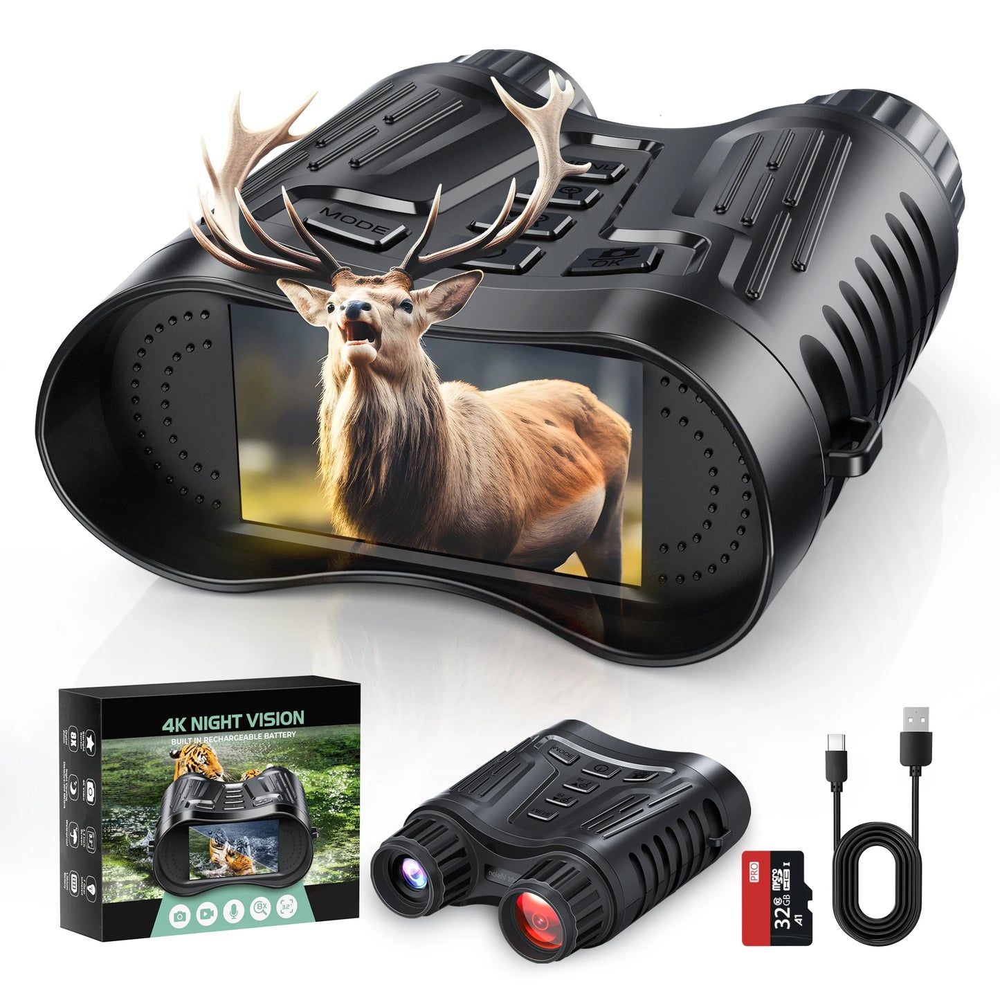 DIYIMIN Night Vision Binoculars 8X Digital Zoom 4K Recording IR