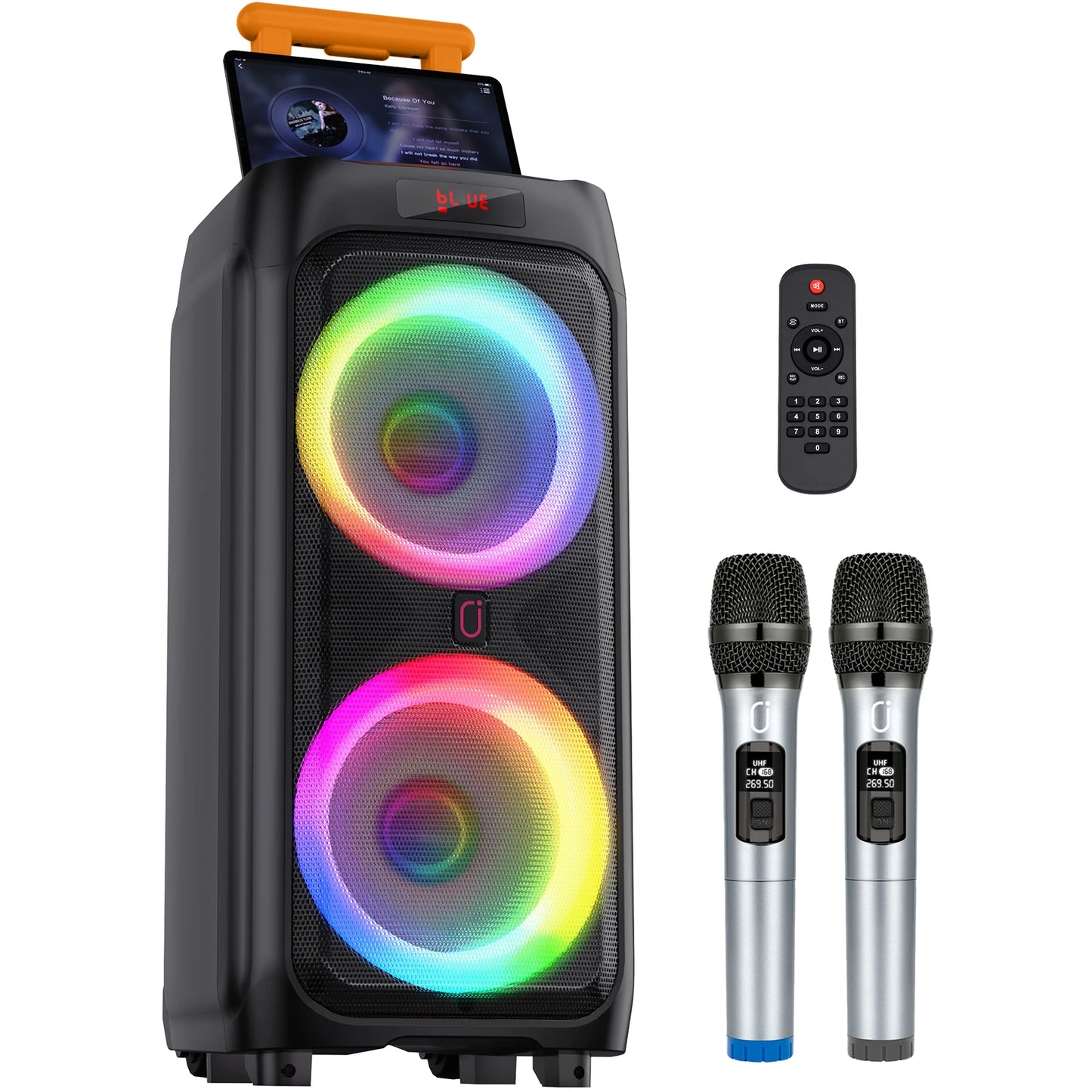 FanFun T9 Karaoke Machine With 2 Wireless Microphones Bluetooth Speaker