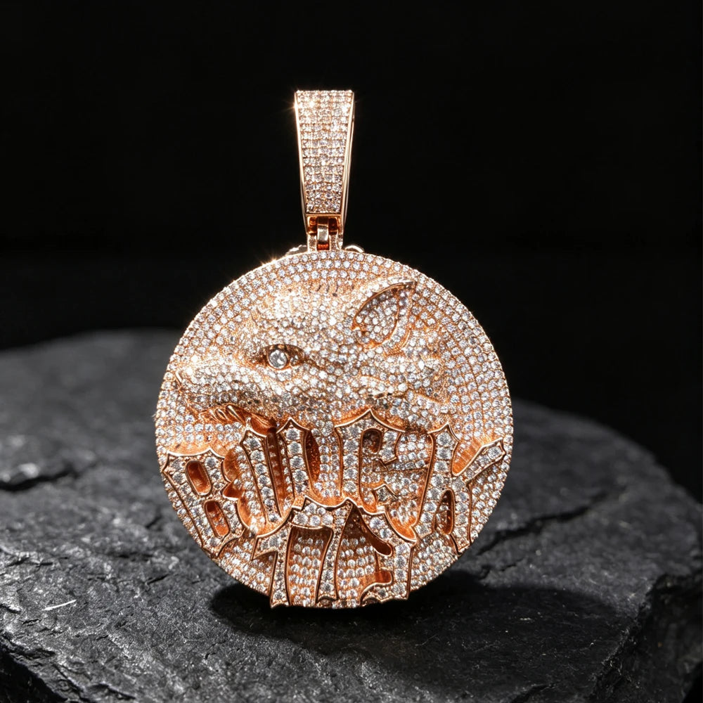Lyee Cyee Round Wolf Medallion Pendant With Cubic Zirconia