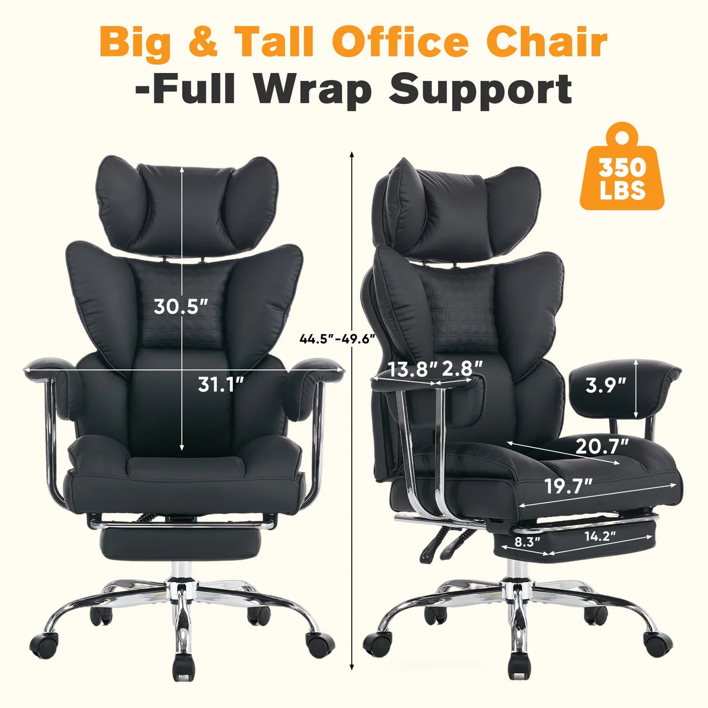 MCQ PU Leather Armrest Ergonomic Office Chair With Footrest 360 Degree Swivel