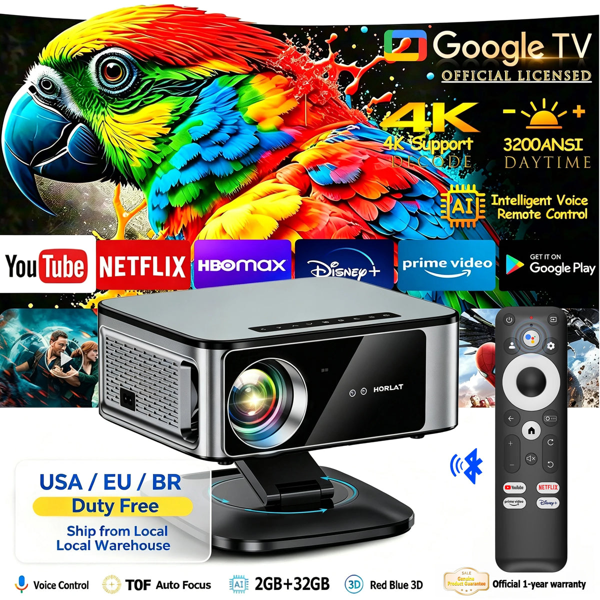 HORLAT 4K Android WiFi Smart Home Theater Projector