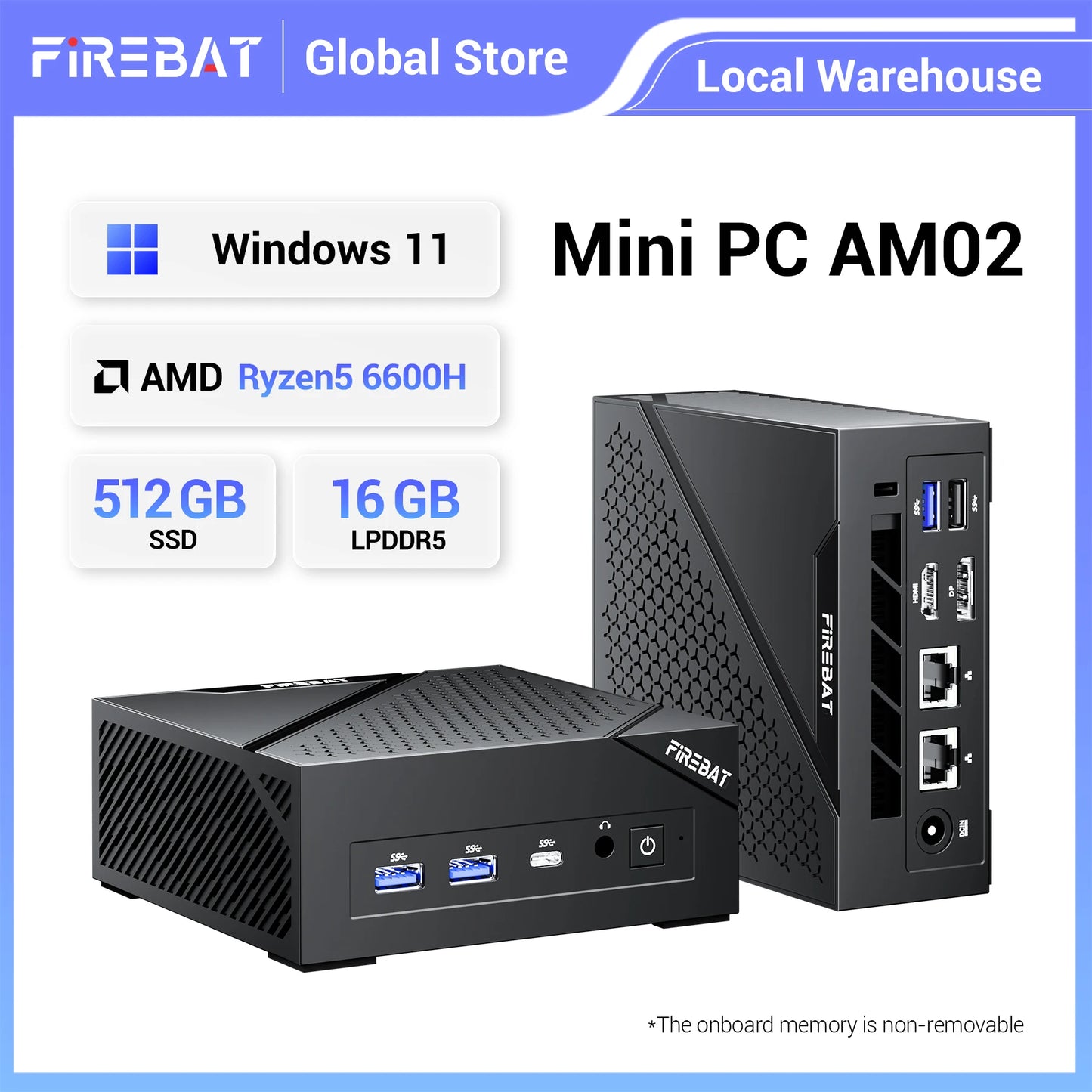 Firebat AM02 Mini Ryzen 5 6600H 16GB 512GB SSD Windows11
