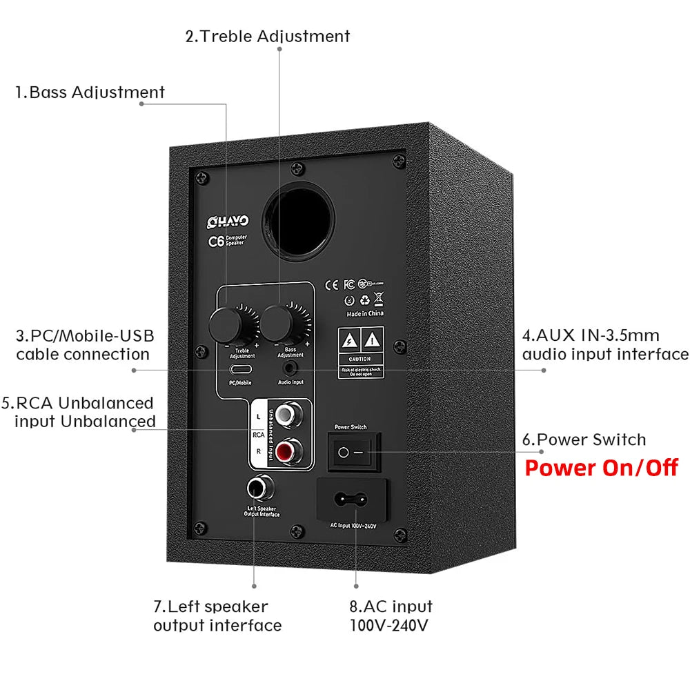OHAYO Active Bluetooth 5.3 Bookshelf Speakers, 60W MDF Wooden Speaker Unit , 2.0 Computer PC Monitor Gaming Speakers,RCA/AUX/USB