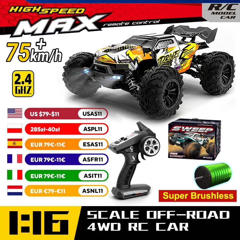 WLtoys 16101 Pro 116 Scale High Speed 4WD RC Car With LED Light