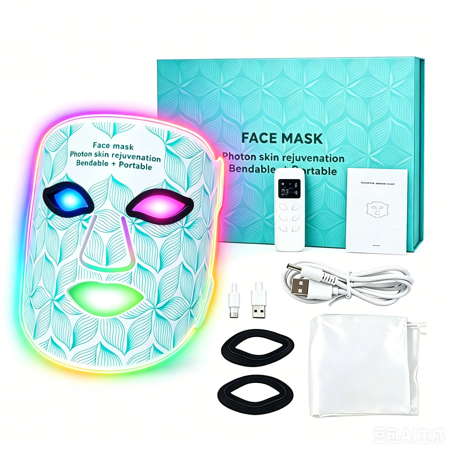 LED Face Mask Red Near Infrared Light Therapy Rechargeable 3000mAh