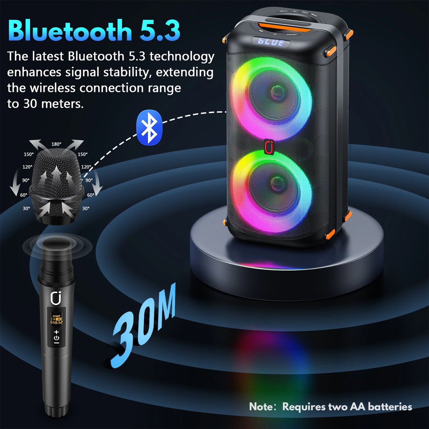 FanFun T27 Wireless Bluetooth Karaoke Speaker Dual Microphones LED Lights