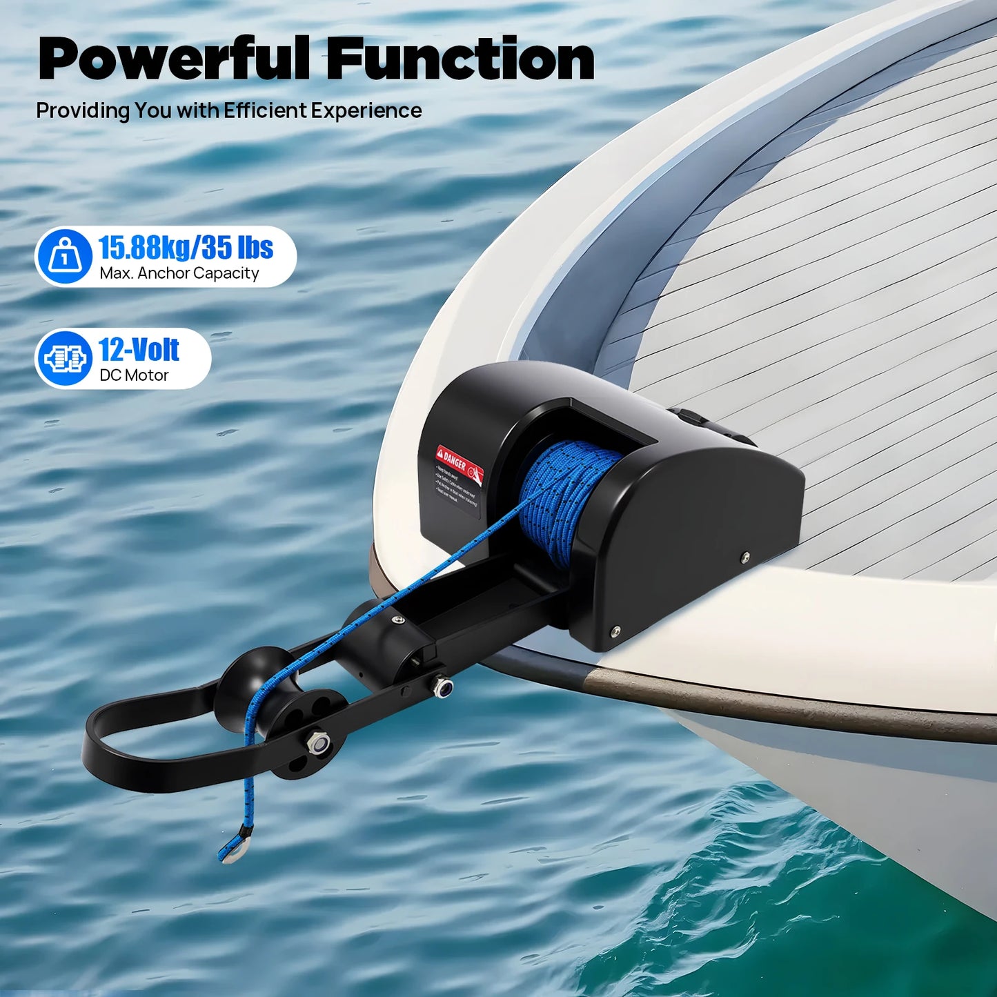 12V Electric Boat Winch 35 Lb Capacity With 100 Ft Braided Rope And Wireless Remote For Boats Up To 24ft