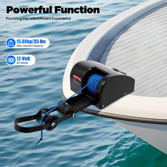 12V Electric Boat Winch 35 Lb Capacity With 100 Ft Braided Rope And Wireless Remote For Boats Up To 24ft