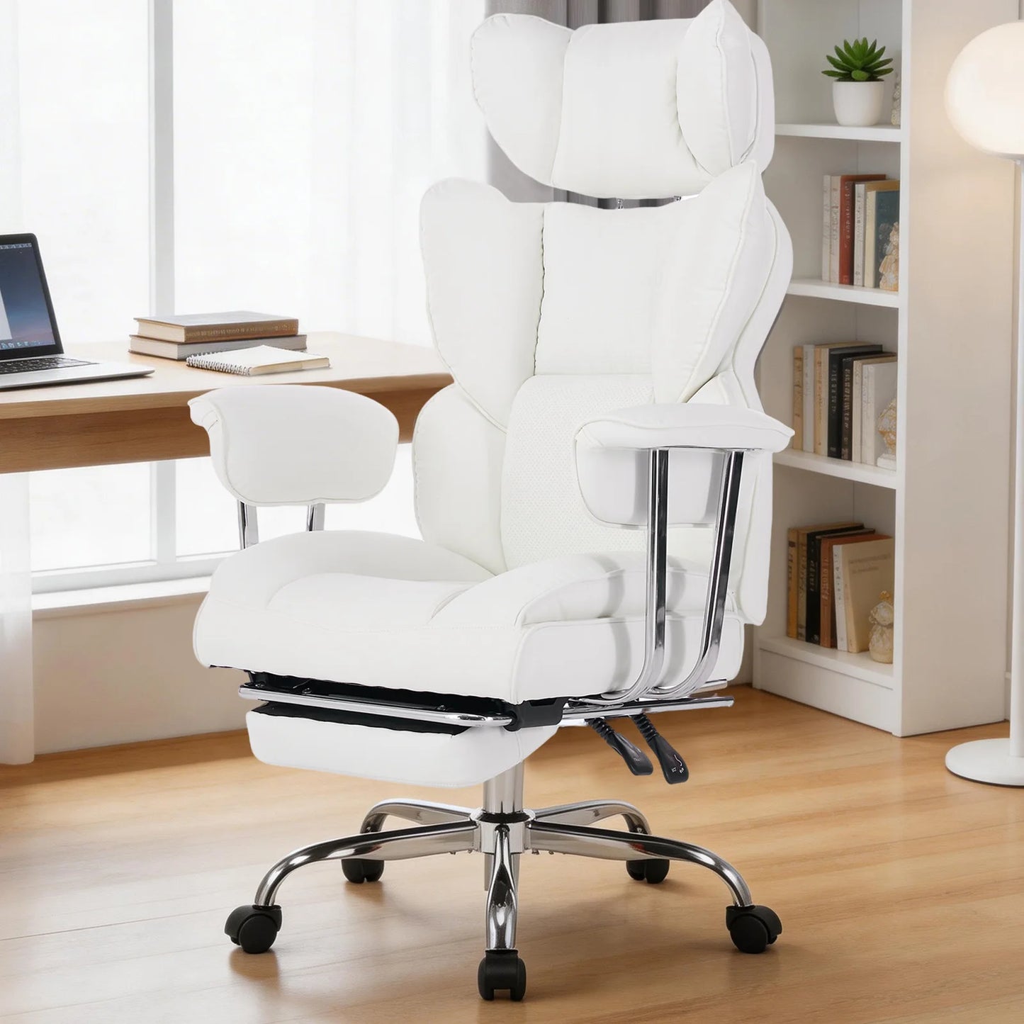 MCQ PU Leather Armrest Ergonomic Office Chair With Footrest 360 Degree Swivel