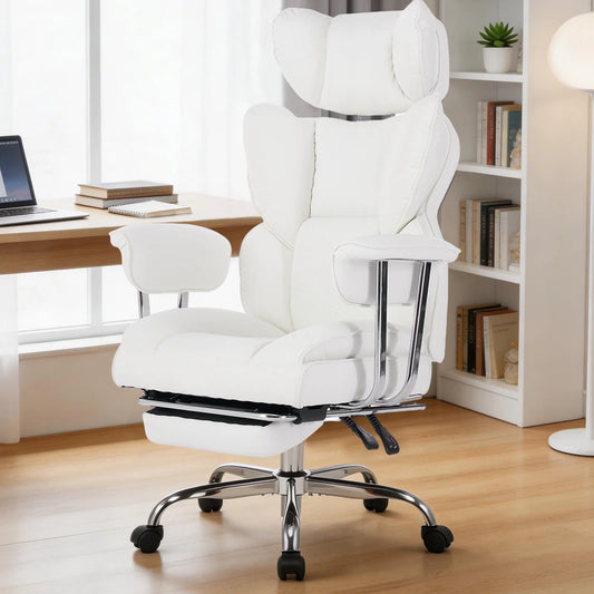 MCQ PU Leather Armrest Ergonomic Office Chair With Footrest 360 Degree Swivel