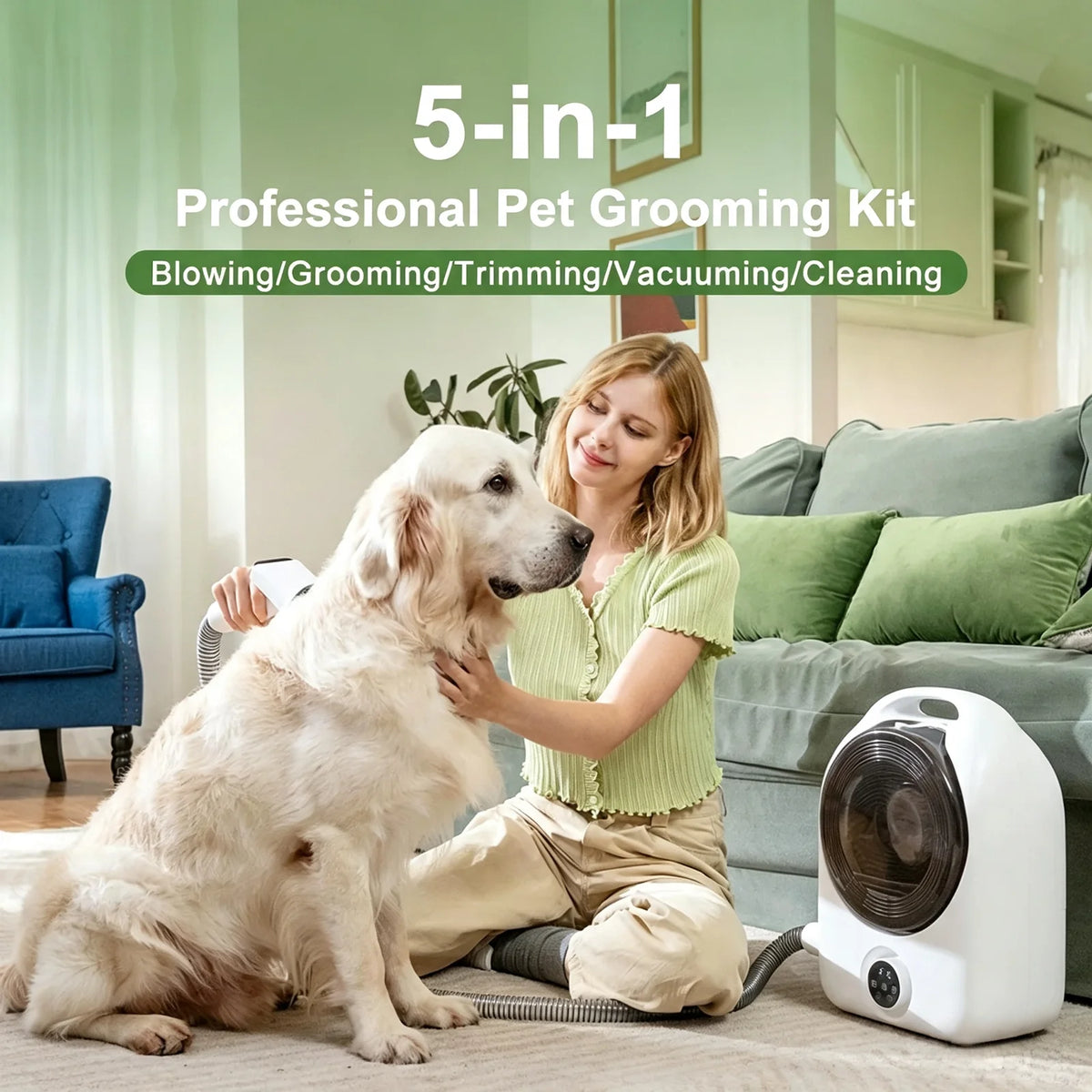 5-in-1 Pet Grooming Vacuum Kit With Clippers And Dryer For Dogs Cats