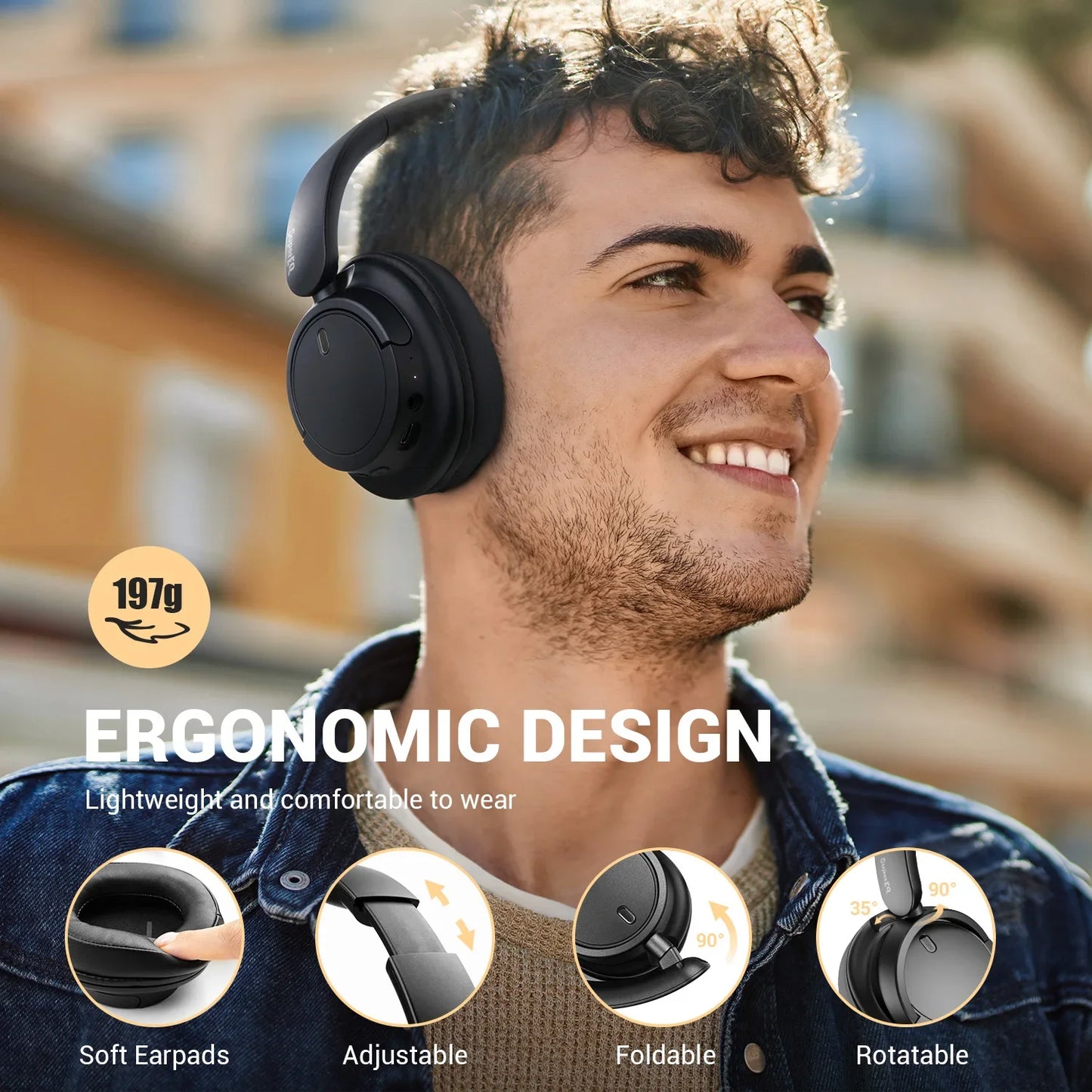Oneodio SuperEQ V16 Wireless Bluetooth Over Ear Headphones With Mic