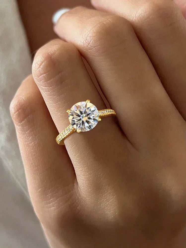 Lyee Cyee Sterling Silver Round Cut Moissanite Engagement Ring